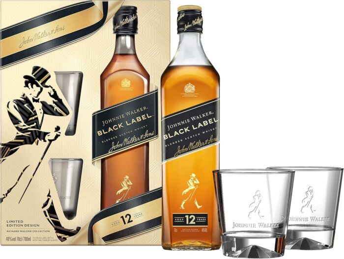 Johnnie Walker Black Label 12 Year Whisky 70cl Gift Pack
